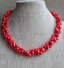 Wholesale Pearl Jewelry - Red Color 17.5 Inches 6-7mm Baroque Shape Genuine Freshwater Pearl Necklace - Free Shipping 2024 - buy cheap