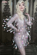 Женское вечернее платье с кисточками, яркое эластичное облегающее платье с блестками, бальное платье для выступлений на сцене 2024 - купить недорого