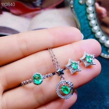 Natural green emerald Ring Pendant Earrings Natural Gemstone Jewelry Set S925 Silver Fashion round Stars Women party  jewelry 2024 - buy cheap