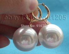 Wholesale >>Natural 14mm Round white Shell Pearl Earrings -Top quality free shipping 2024 - buy cheap