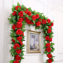 Guigui 250 cm rosas de seda ivy videira com folhas verdes para casa decoração do casamento folha falsa diy pendurado guirlanda flores artificiais 2024 - compre barato