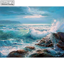 5d faça você mesmo completo redondo/quadrado pintura de diamante à beira-mar mosaicos ponto cruz bordado decoração de ano novo quadrado xy1 2024 - compre barato