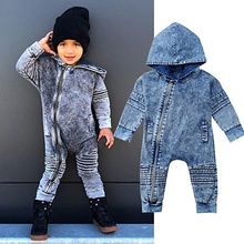 Newborn Denim Hoodie Rompers Infant Kids Clothes Girl Boys Long Sleeve Baby Rompers Jumpsuit Fashion Romper Spring 2024 - buy cheap