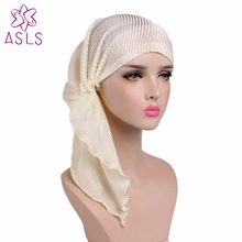 Модный женский головной платок с оборками, женский головной платок-тюрбан, предварительно привязанный головной убор, тюрбан, бандана, тюрбан для рака 2024 - купить недорого
