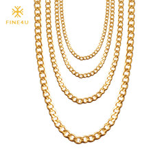 2019 FINE4U N081 Unisex Stainless Steel Gold Cuban Link Chain Necklace Fashion Long Necklaces For Men Women Accessories Jewelry 2024 - buy cheap