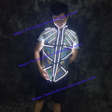 Lumious-Chaqueta Future Tech Warrior Vest, traje láser iluminado para escenario, abrigo led colorido, traje de robot 2024 - compra barato