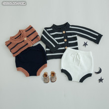 Baby Girls Boys Clothes Spring Winter Knitted Baby Clothes Set Stripe Newborn Baby Clothing Set Cardigan Sweater +Short 2 pcs 2024 - buy cheap