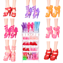 Шкаф для обуви + 10 пар кукольных туфель, модные милые разноцветные разнообразные туфли для кукол Барби с разным стилем, высококачественные игрушки 2024 - купить недорого