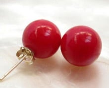 10mm Red Coral/Purple Jade Beads Stud Earrings 2024 - buy cheap