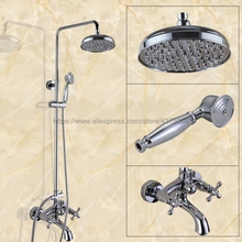 Polished Chrome Dual Handle Rain Shower Faucet Set  8" Rainfall Tub Spout Shower Mixers with Handshower Ncy355 2024 - buy cheap