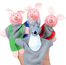 4PCS Finger Three Little Pigs And Wolf Mini Plush Baby Toy kids Finger Puppets Educational Story Hand Puppet Cloth Doll Toys 2024 - buy cheap