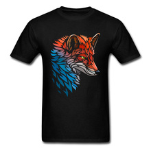 Camiseta Tribal Fox para hombre, camisa clásica de algodón puro, ropa de cuello redondo, Tops estampados, color rojo y azul, envío gratis 2024 - compra barato