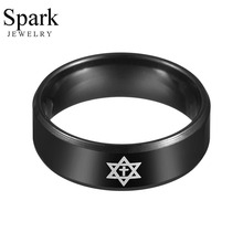 Spark Black Stainless Steel Hexagram Star Cross Ring Simple Wedding Engagement Band Rings For Men Women Jewish Jewelry Anneau 2024 - buy cheap
