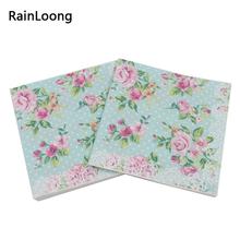 [RainLoong] Beverage Paper Napkins Rose Green Event & Party Tissue Napkins Decoration Serviettes 33cm*33cm 1 pack (20pcs/pack) 2024 - buy cheap