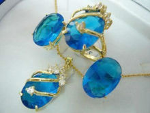 Charming Blue Crystal colar pingente anel conjunto de brinco>> banhado relógio de Quartzo por atacado jade CZ cristal 2024 - compre barato