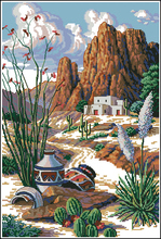 Amishop Gold Collection Lovely Counted Cross Stitch Kit Southwest Mesa Desert Mountain Pot Cactus Cacti Dim 03801 3801 2024 - buy cheap