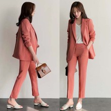 Set female 2019 autumn and winter new temperament fashion solid color wild loose suit jacket + nine pants elegant two-piece suit 2024 - buy cheap