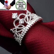 OMHXZJ Wholesale Personality Fashion OL Woman Girl Party Wedding Gift White Crown AAA Zircon 925 Sterling Silver Ring RN153 2024 - buy cheap