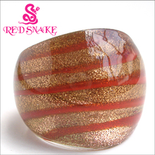 RED SNAKE Fashion Ring Pure Handmade golden sand bottom with red lines design Murano Glass Rings 2024 - buy cheap