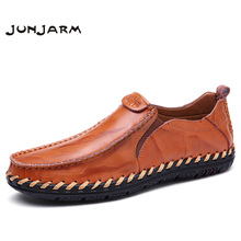 JUNJARM Men's Driving Shoes 2019 Genuine Leather Loafers Shoes Fashion Handmade Soft Breathable Moccasins Flats Slip On Shoes 2024 - buy cheap