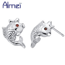 Almei Rhinestone Earrings Cute Fish Animals Red Cristal Earings Fashion CZ Zircon Jewelry Brincos Vintage Cubic Stones R663 2024 - buy cheap