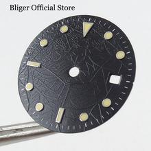 BLIGER-reloj negro estéril de 29,2mm, esfera de reloj con Patrón Irregular, abertura para fecha, 4 pies, apto para mecanismo MIYOTA 2024 - compra barato