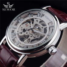 Top Luxury Brand SEWOR Skeleton Watches Men Steampunk Casual Mechanical Hand Wind Leather Strap Male Gift Military Wristwatch 2024 - buy cheap