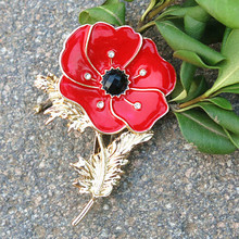 UK Fashion Good Quality Red Enamel Flower Poppy Pin Brooch Crystal Gold Tone Poppy Brooch Badge Hot Selling Poppy Flower Pins 2024 - buy cheap