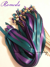 Novo chegou verde escuro + roxo stain ribbon wands/varinhas de casamento para festa de casamento decoração 2024 - compre barato