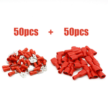 100pcs Red Spade Crimp Terminals Fully Insulated Electrical Connectors Audio Wiring 2024 - buy cheap