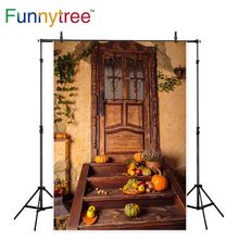 Funnytree kids background for photography studio wood door Step Pumpkin fruit autumn photo backdrop photobooth photocall 2024 - buy cheap