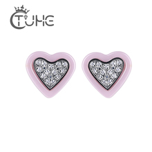 Romantic Lovely Heart Stud Earrings for Lady Jewelry Pink White Black Healthy Ceramic Women Earrings Stainless Steel Jewelry 2024 - buy cheap