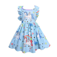 Детское платье с единорогом, летнее праздничное платье принцессы для девочек, одежда без рукавов 2024 - купить недорого