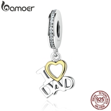 BAMOER 1 pcs 100% 925 Sterling Silver I Love DAD Love Heart Pendants fit DIY Charms Bracelets Beads & Jewelry Makings SCC052 2024 - buy cheap