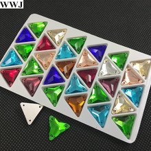 Nuevo 30 piezas 16mm mezcla colores triángulo forma vidrio coser en piedra plana 3 agujeros costura diamantes de imitación joyería cuentas 2024 - compra barato