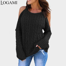 LOGAMI Off Shoulder Long Sleeve Sexy Loose Women Sweaters And Pullovers Female Fashion Autumn Pullver Causal 2024 - buy cheap