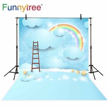 Funnytree-fundos de fotografia para crianças, pano de fundo para estúdio fotográfico, azul, arco-íris, nuvem, escada de estrelas, cenário profissional, fotochamada 2024 - compre barato