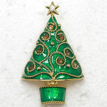 12pcs/lot Wholesale Christmas Gift Brooch Rhinestone Enamel Christmas tree Pin brooches C102104 2024 - buy cheap