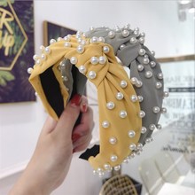 Tiara feminina, acessório da moda para mulheres, tecido, cor sólida, cheia de miçangas e amarrada, faixa de cabelo larga 2024 - compre barato