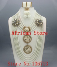 Красивый нигерийский Свадебный комплект ювелирных изделий с африканскими бусинами, Кристальное ожерелье, Свадебные Ювелирные наборы, массивное ожерелье, бесплатная доставка 2024 - купить недорого