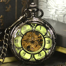 Luminous Men Pocket Watch Cool Luxury Lover Gift Chain Skeleton Mechanical Watch Black Steampunk Men Hand Winding Watch 2024 - buy cheap