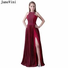 Janevini vestidos de dama de honra borgonha, vestido linha pregas vestidos de baile chiffon divisão alta altura do piso vestido madrinha tamanho grande 2024 - compre barato