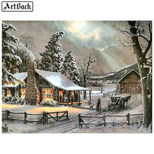 Pintura de diamantes 5d, imagen de paisaje de invierno, casa, árbol de nieve, kit de diamantes cuadrados completos para hacer mosaicos, pegatina bordada de diamantes 2024 - compra barato