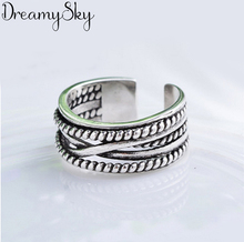 DreamySky Real de Color plata anillos para las mujeres joyería del compromiso de la boda Vintage grande antiguo anillos abiertos para dedos Bijoux 2024 - compra barato