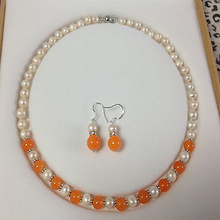 Новые женские 7-8 мм белый Akoya культивированный жемчуг/оранжевое ожерелье серьги набор AA265 2024 - купить недорого