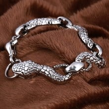 Gothic Punk Snake Beads Bracelets Tibetan Silver Color Chain Men Bracelet Bangle Animal Men Jewelry Wristband 2024 - buy cheap