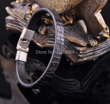 G42 Black Handmade Genuine Leather Bracelet Wristband Men's Cuff Silver Clasp 2024 - buy cheap