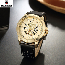 Мужские кварцевые часы BAGARI, спортивные водонепроницаемые часы из кожи, аналоговые, кварцевые 2024 - купить недорого