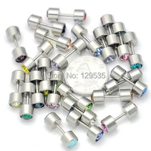 24 colors 6mm width Austrian crystal titanium dumbbell Punk Unisex Men Women pierced stud earrings 2024 - buy cheap