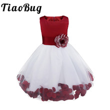 Tiaobug-vestido de primeira comunhão, elegante, com pétalas de flores, vestido de dama de honra, princesa, desfile, para meninas 2024 - compre barato